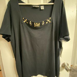 NWT Coral Bay Black knit top w beading~1X